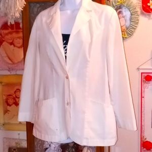 Bundle of 2 White Lab Coats & 1 Medical Type White Pants, Size Lady's Large
